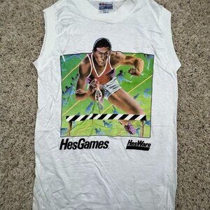 VTG 1984 HesGames HesWare White Sleeveless T Shirt Size S 34 Commodore 64 Game